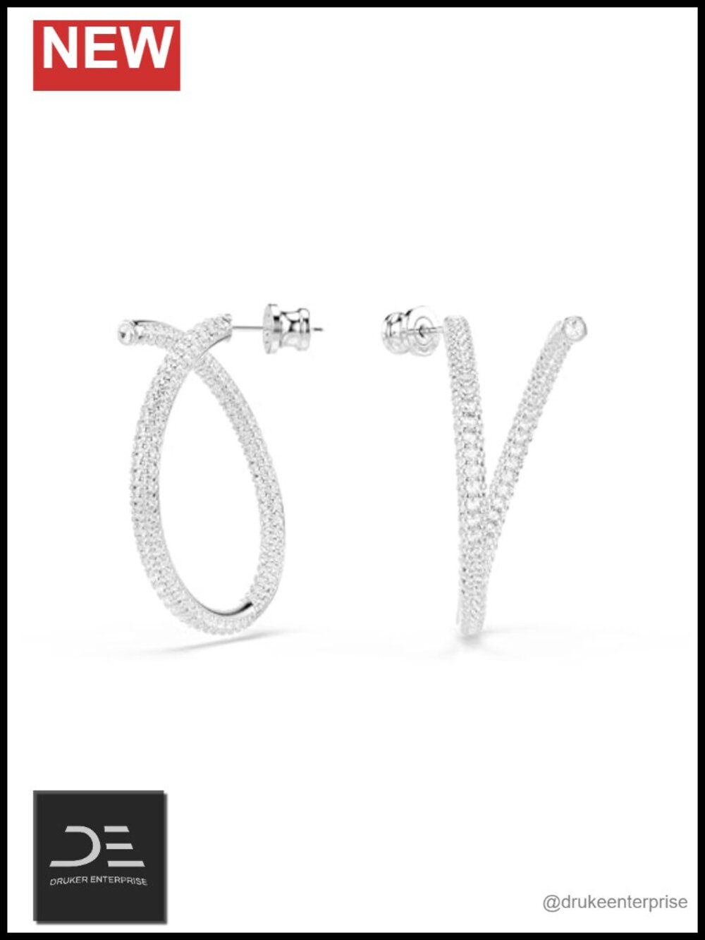 Swarovski Dextera Hoop Earrings Pierced Rhodium Plated Crystal Pave